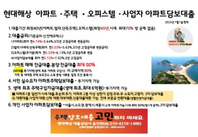 현대해상 아파트담보대출 주거용 오피스텔대출 사업자  아파트담보대출 매매 잔금 최대 80% 대환대출 사업자 대환대출 신탁 대환대출 3자담보대출 아파트 1층일반가 후순위추가대출 주부 무 소득자 고령자 주택담보대출 상담