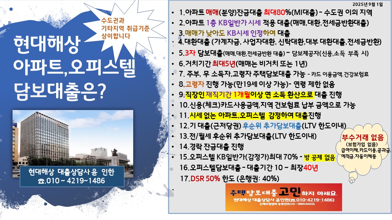 아파트대출
오피스텔대출
현대해상 오피스텔대출
현대해상 아파트담보대출